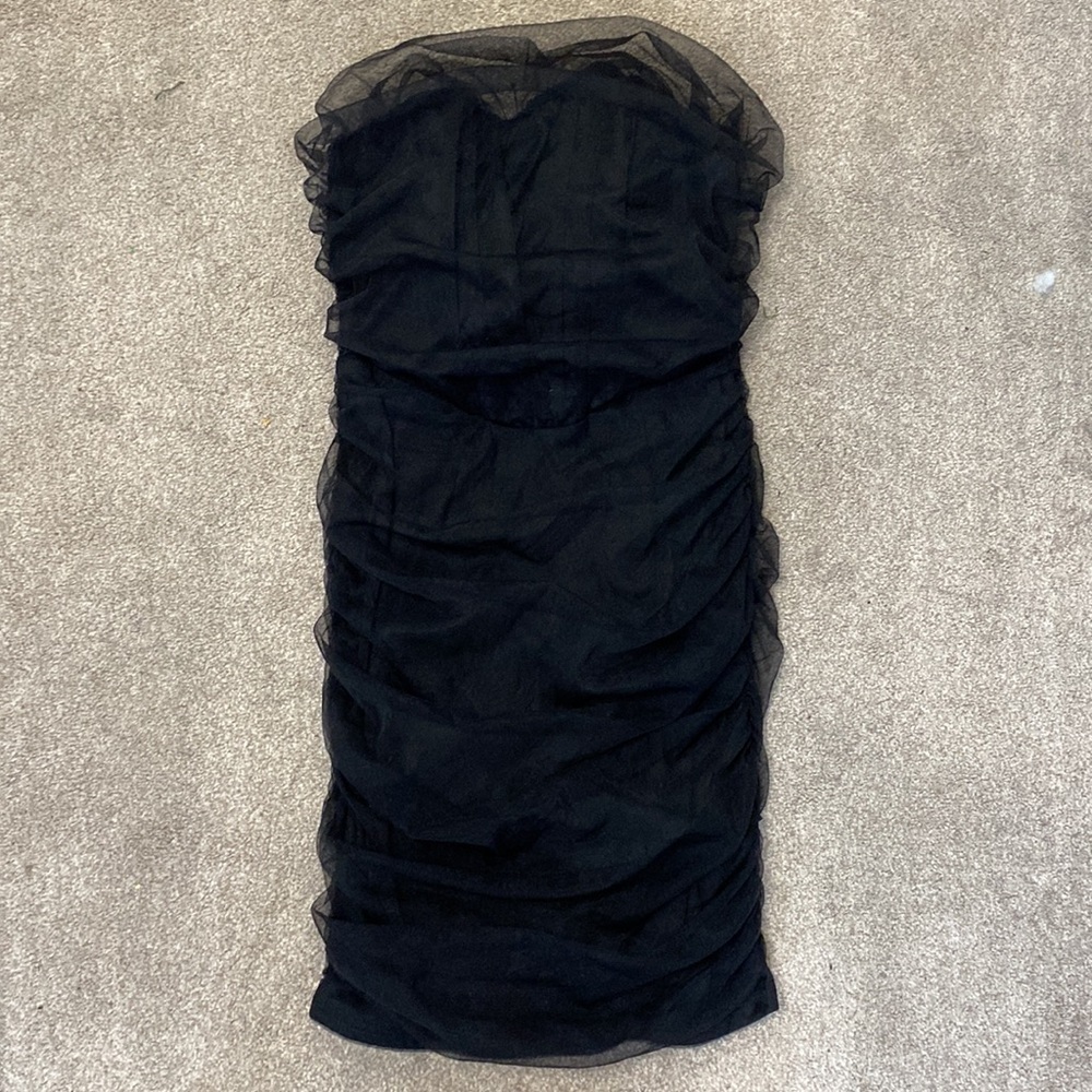 PrettyLittleThing Black Tulle Corset Top Strapless Mini Dress Size 6